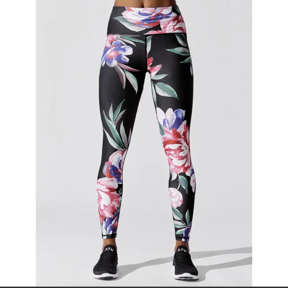 Carbon38 Black Floral High Rise Legging Large EUC